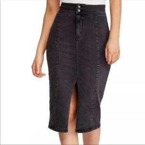 Free People Maddie Denim Midi Skirt Black